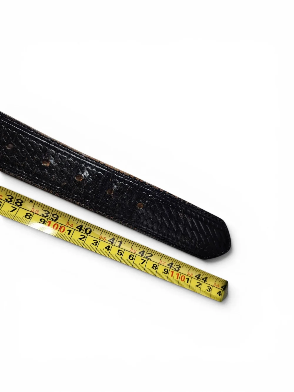 Genuine Leather Black Tooled Basketweave Belt Size 40 Embossed Western Casual